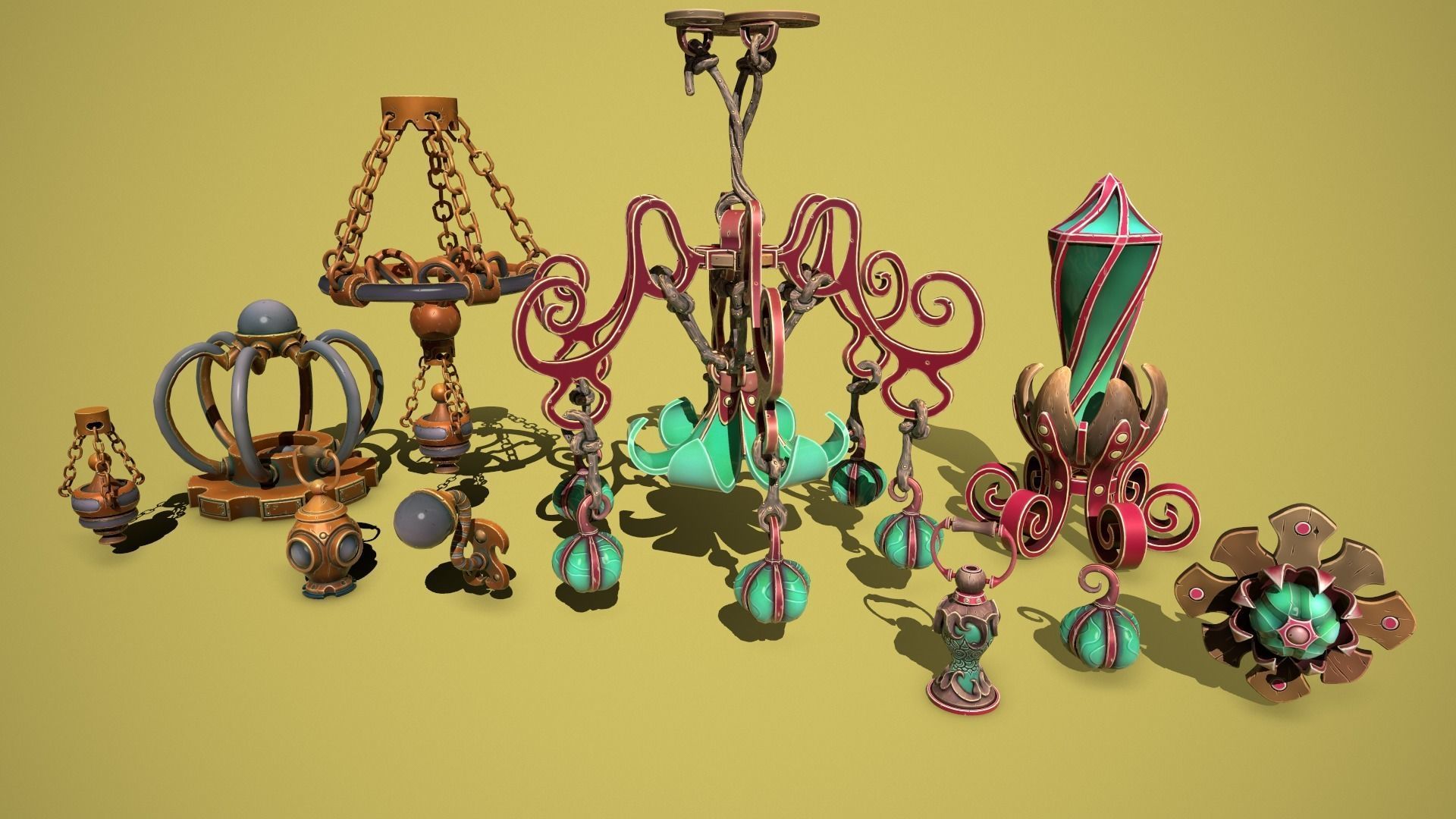 Fantasy lamps Low-poly 3D model_1