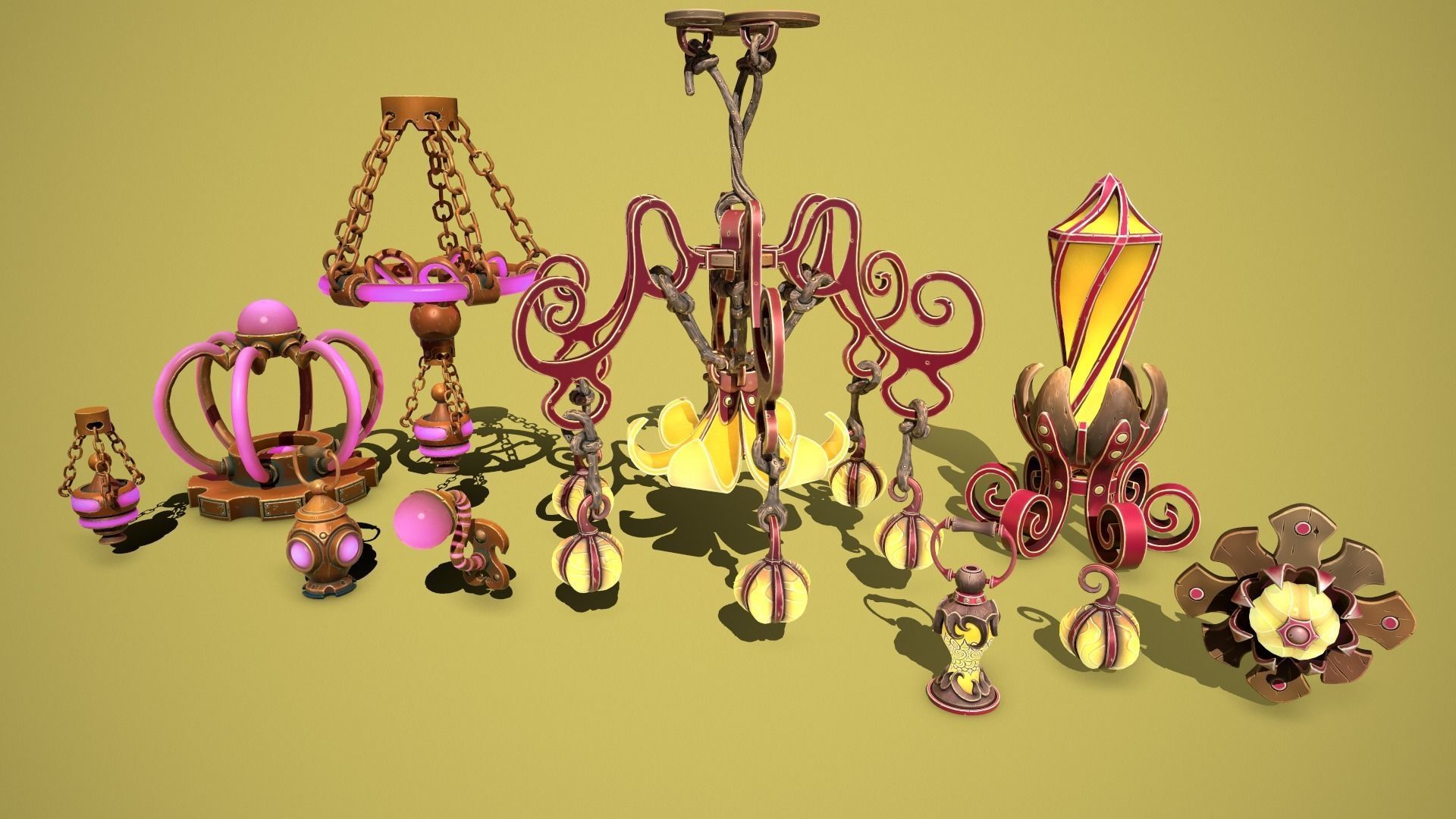 Fantasy lamps Low-poly 3D model_3