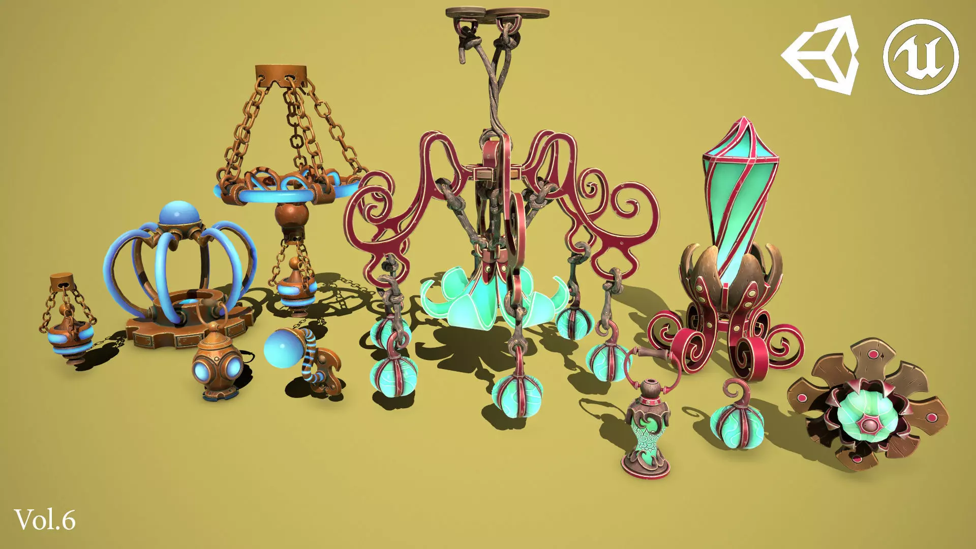 Fantasy lamps Low-poly 3D model_0