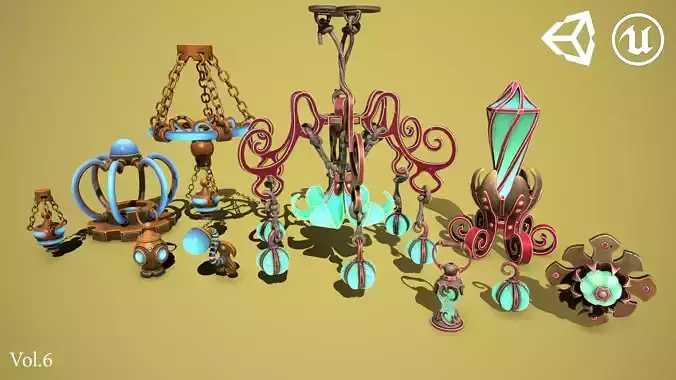 Fantasy lamps Low-poly 3D model