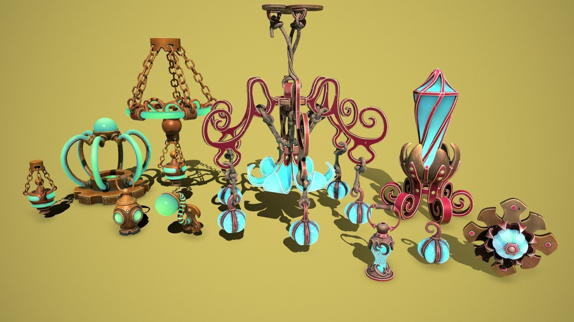 Fantasy lamps Low-poly 3D model_2