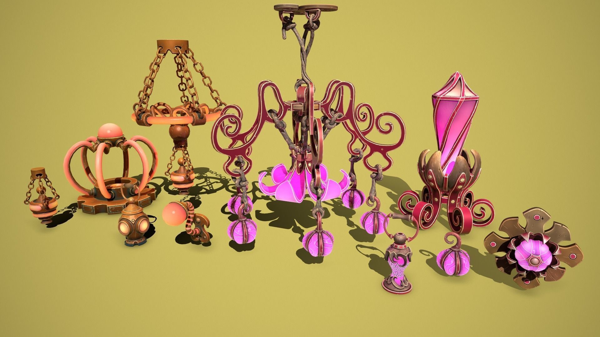 Fantasy lamps Low-poly 3D model_4
