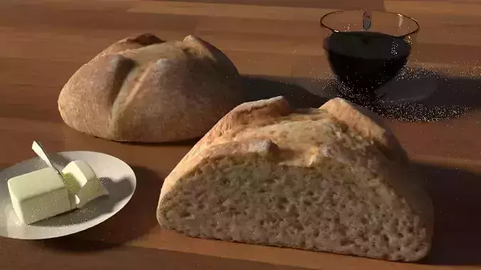 Bread slice of and glass of wine