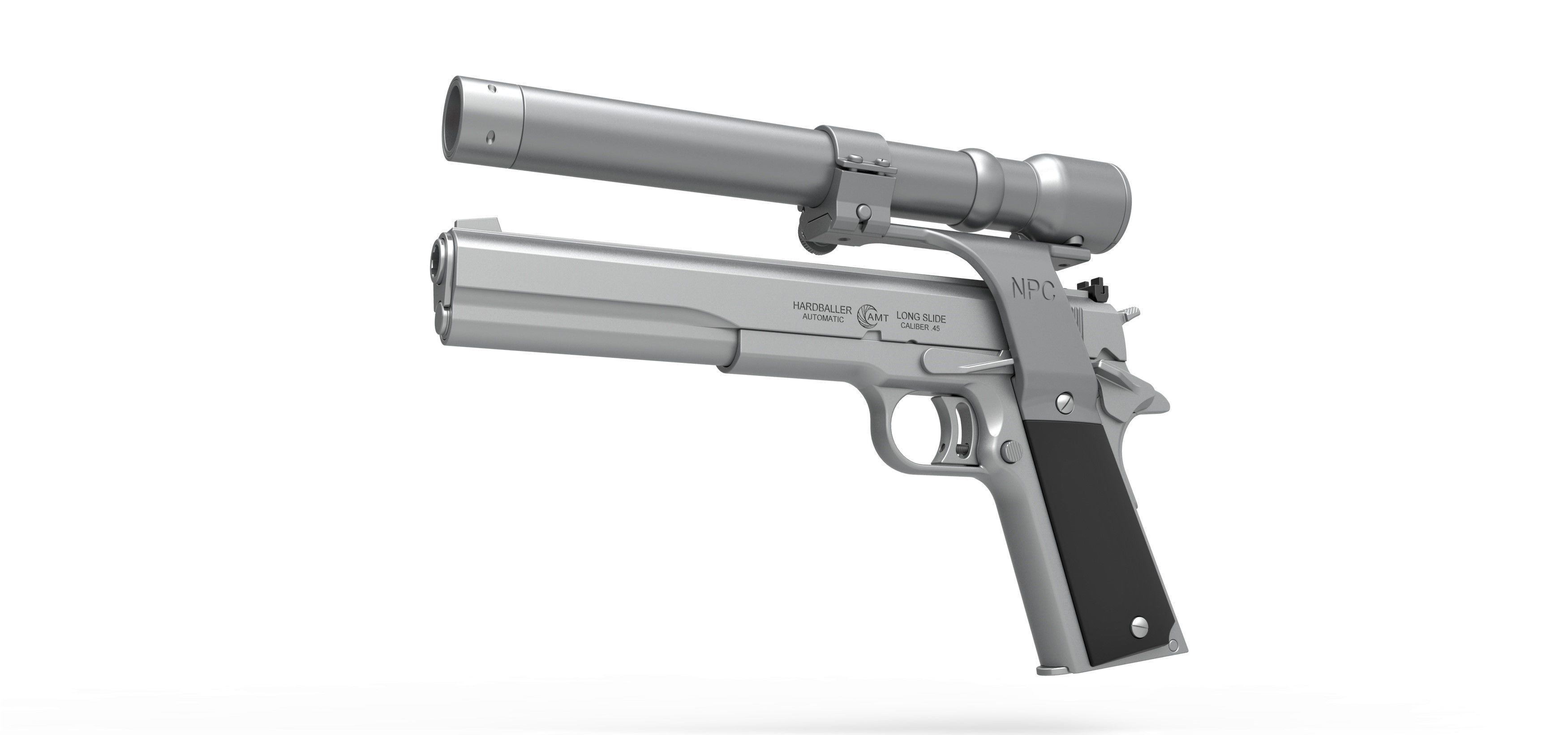 Pistol AMT Hardballer Long Slide from the movie Terminator 1984 3D model_2