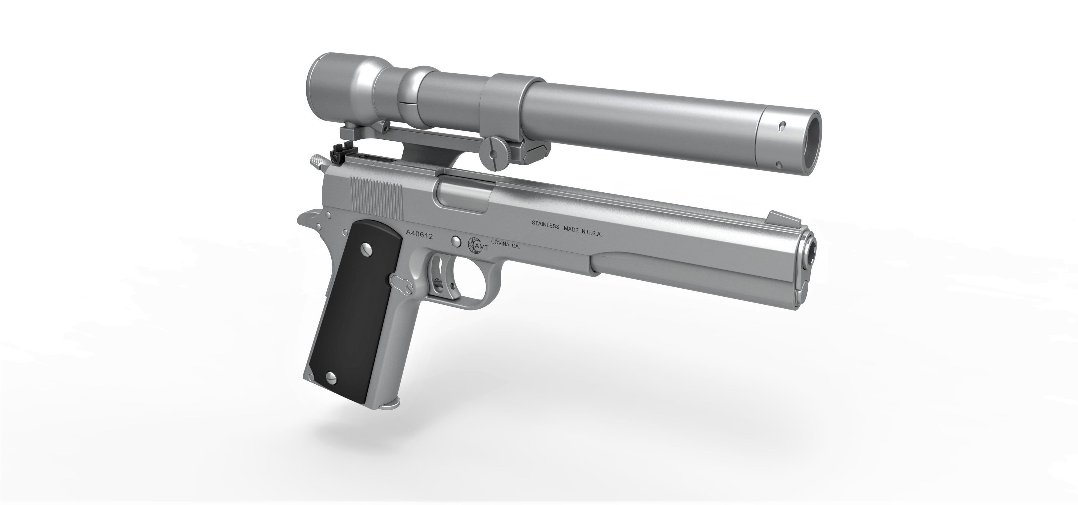 Pistol AMT Hardballer Long Slide from the movie Terminator 1984 3D model_14