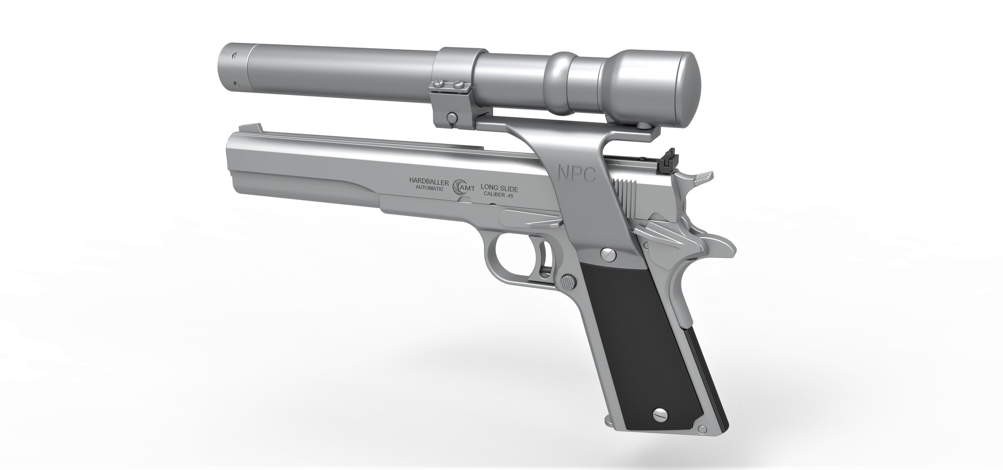 Pistol AMT Hardballer Long Slide from the movie Terminator 1984 3D model_9