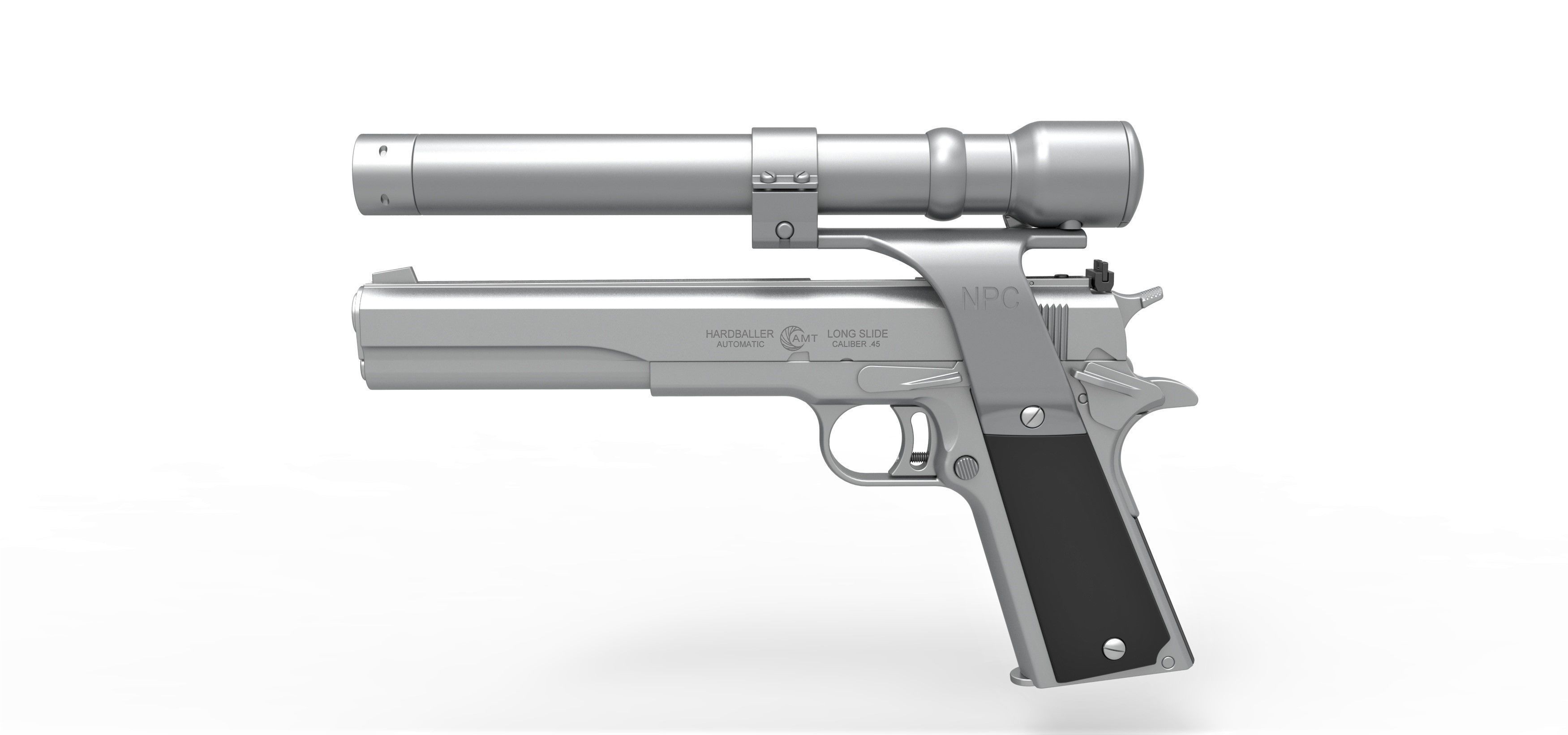 Pistol AMT Hardballer Long Slide from the movie Terminator 1984 3D model_6