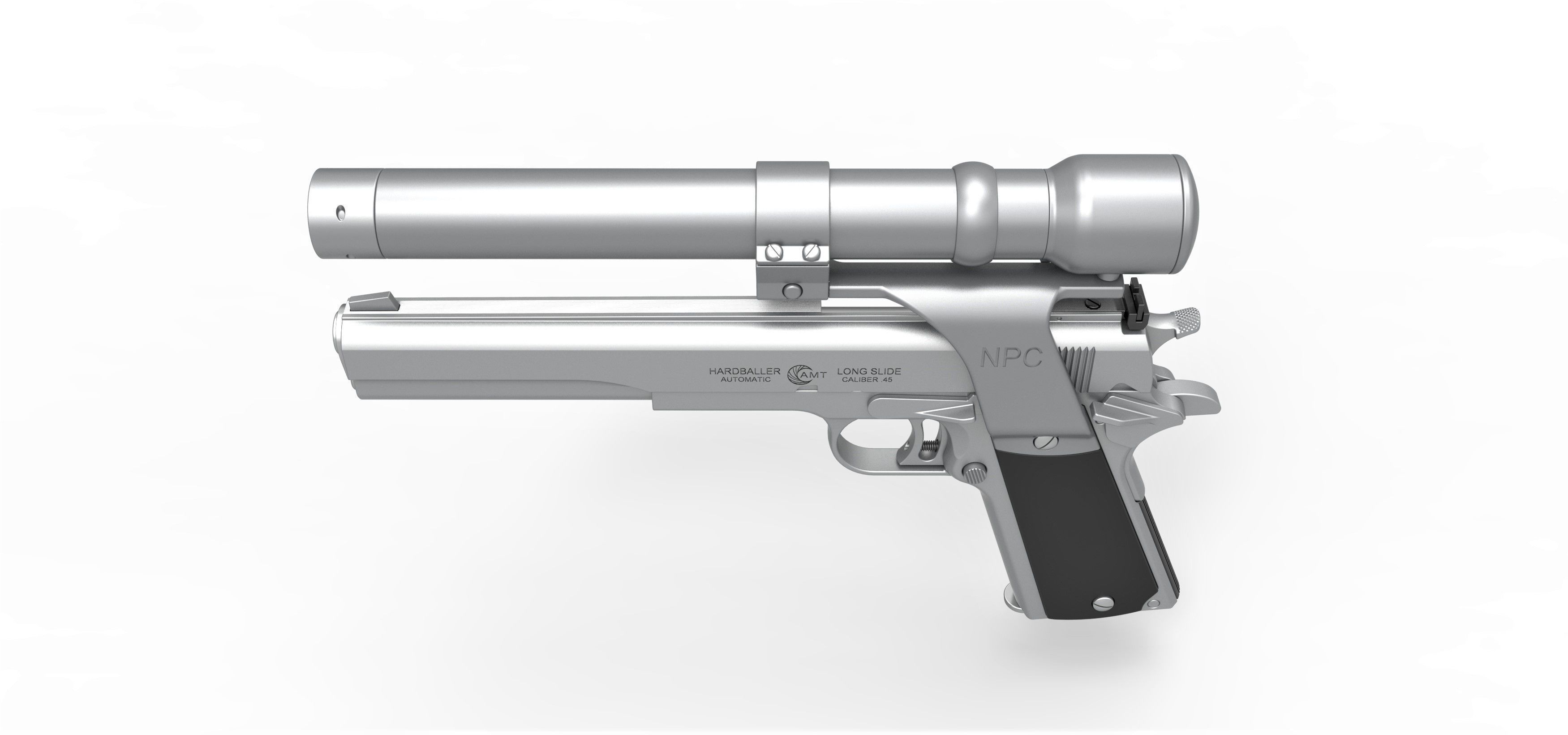 Pistol AMT Hardballer Long Slide from the movie Terminator 1984 3D model_7