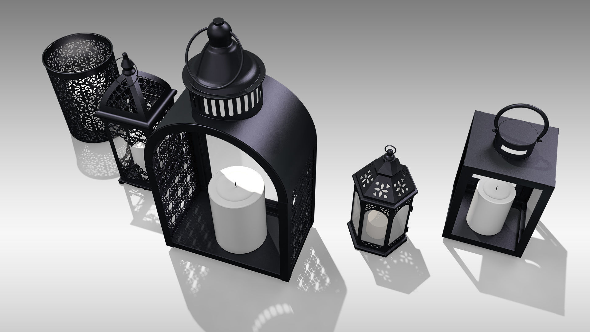 Metal Lanterns 3D Model Collection_4