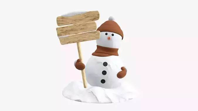 Snowman with wooden signboard 3D model