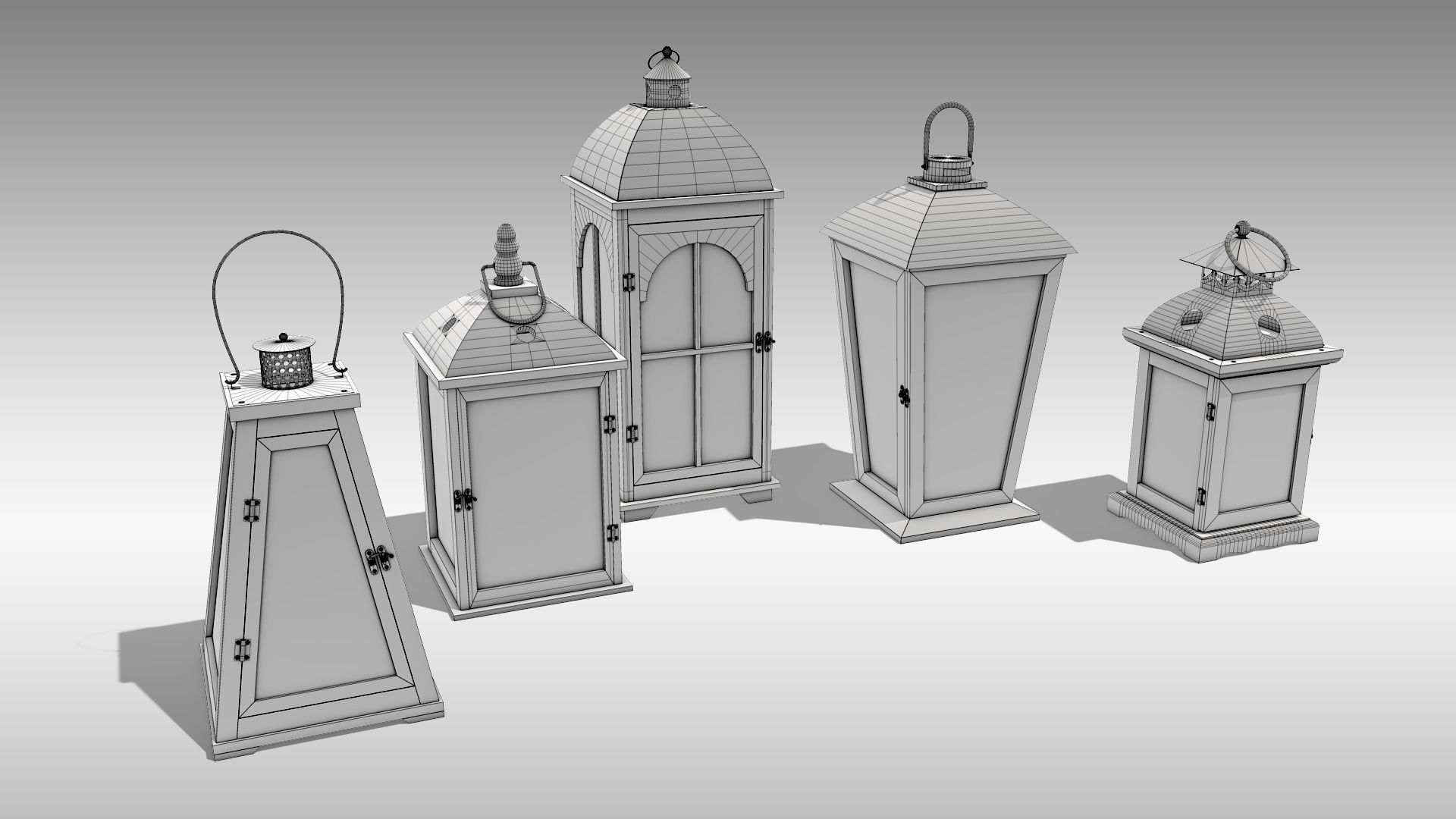 Wood Lanterns 3D Model Collection_5