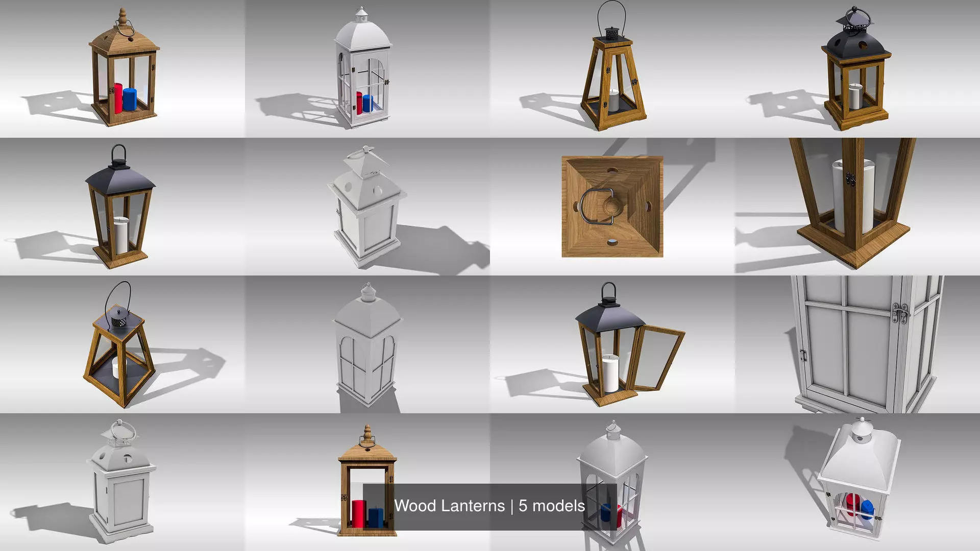 Wood Lanterns 3D Model Collection_1