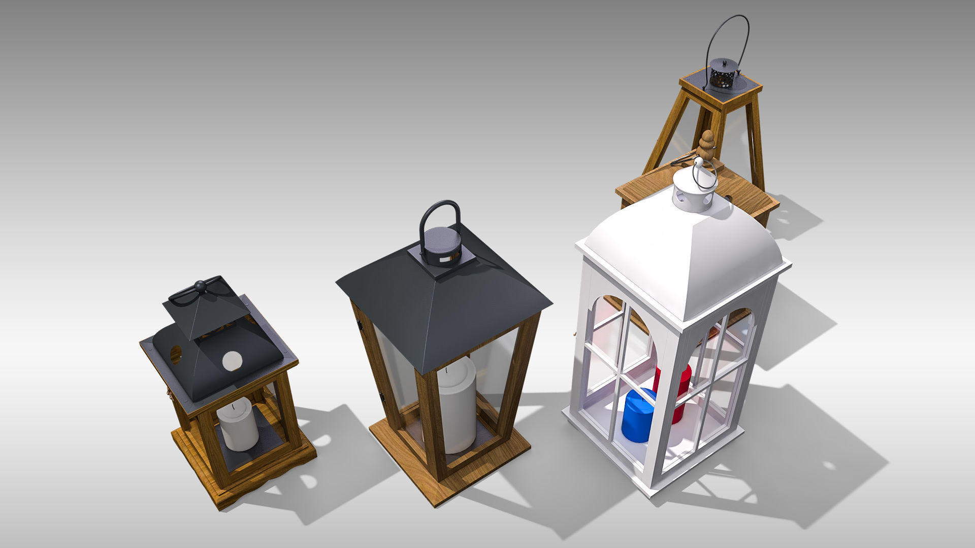 Wood Lanterns 3D Model Collection_2