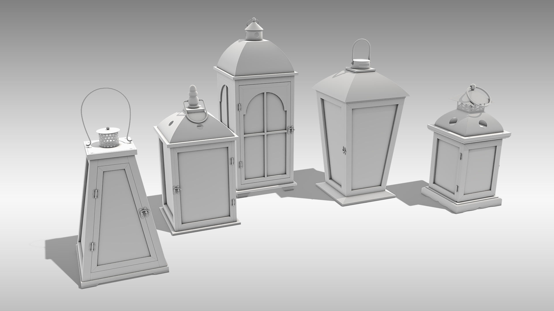Wood Lanterns 3D Model Collection_4
