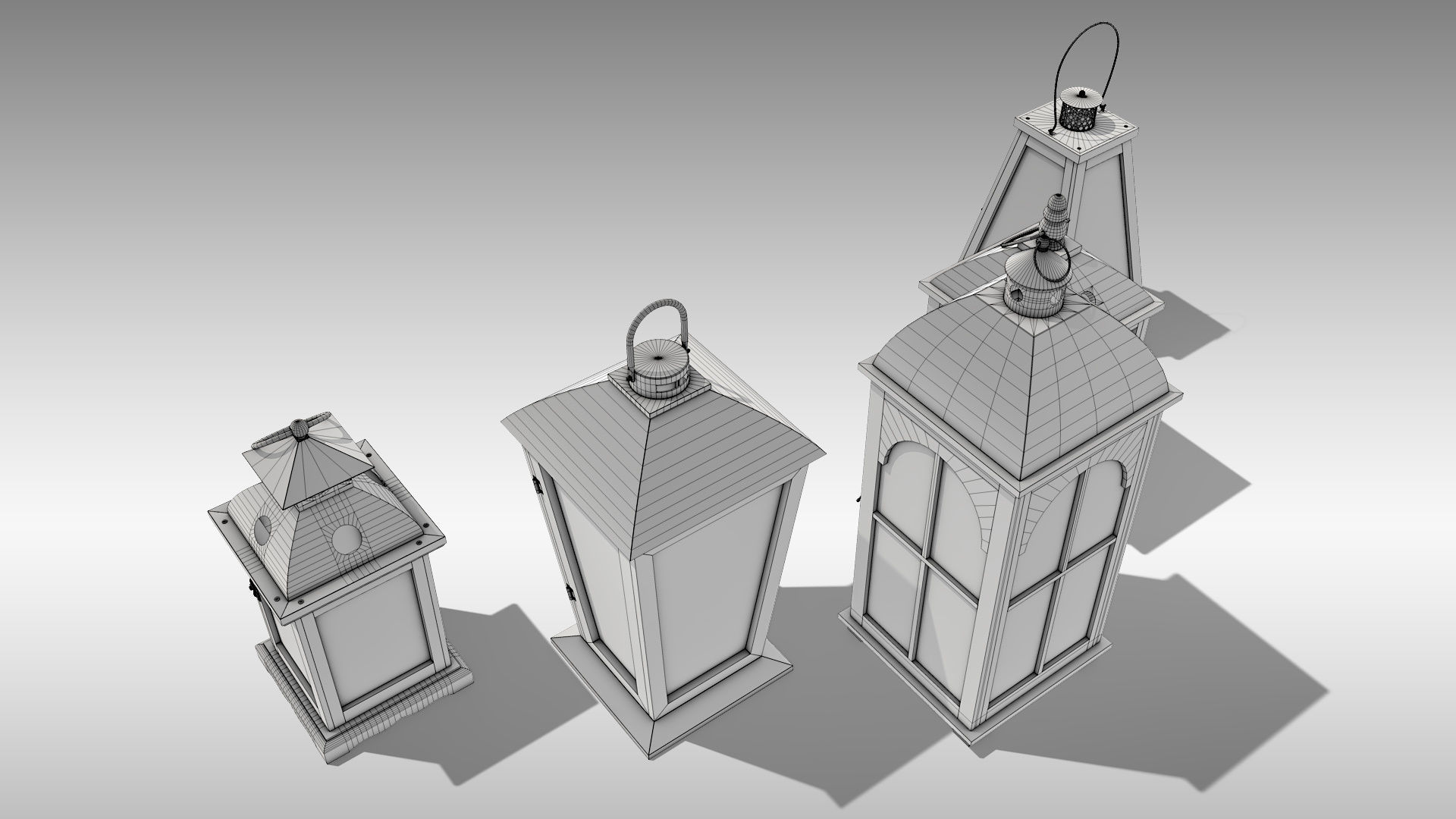 Wood Lanterns 3D Model Collection_7