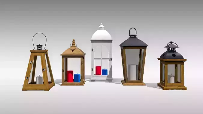 Wood Lanterns 3D Model Collection