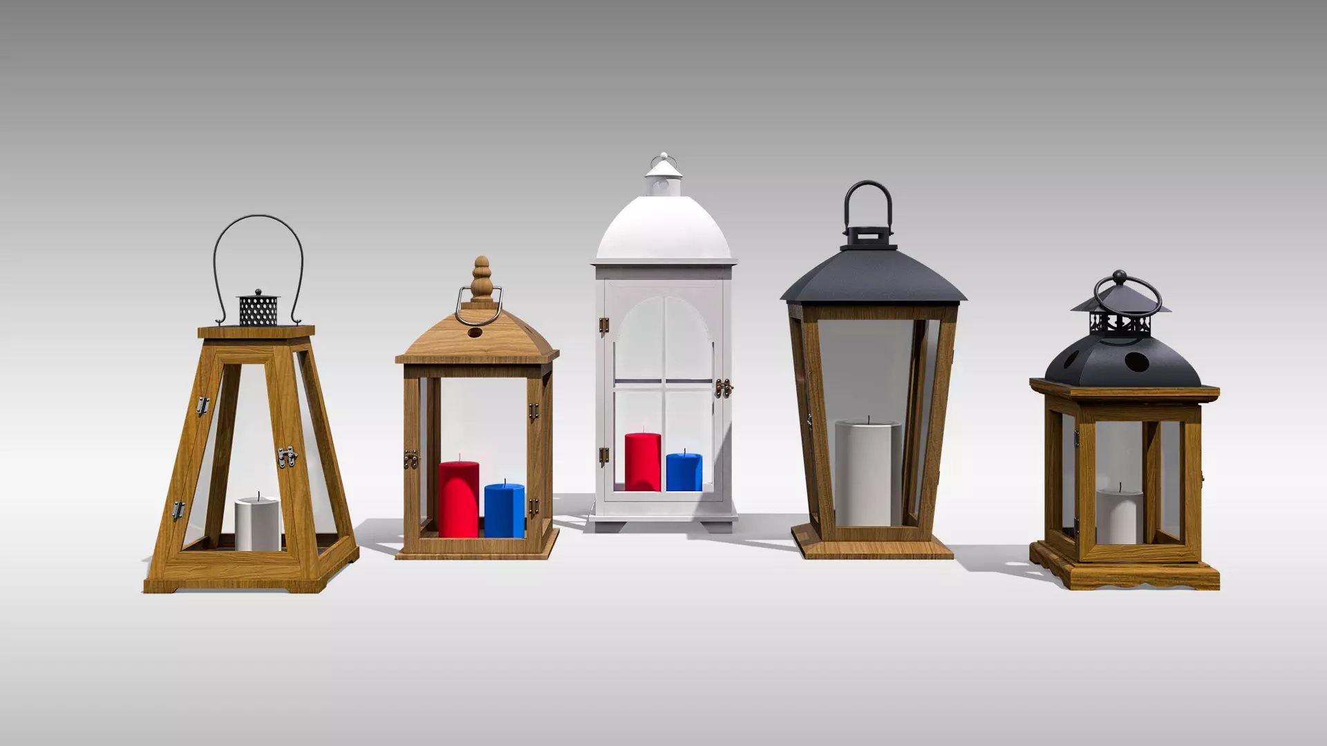 Wood Lanterns 3D Model Collection_0