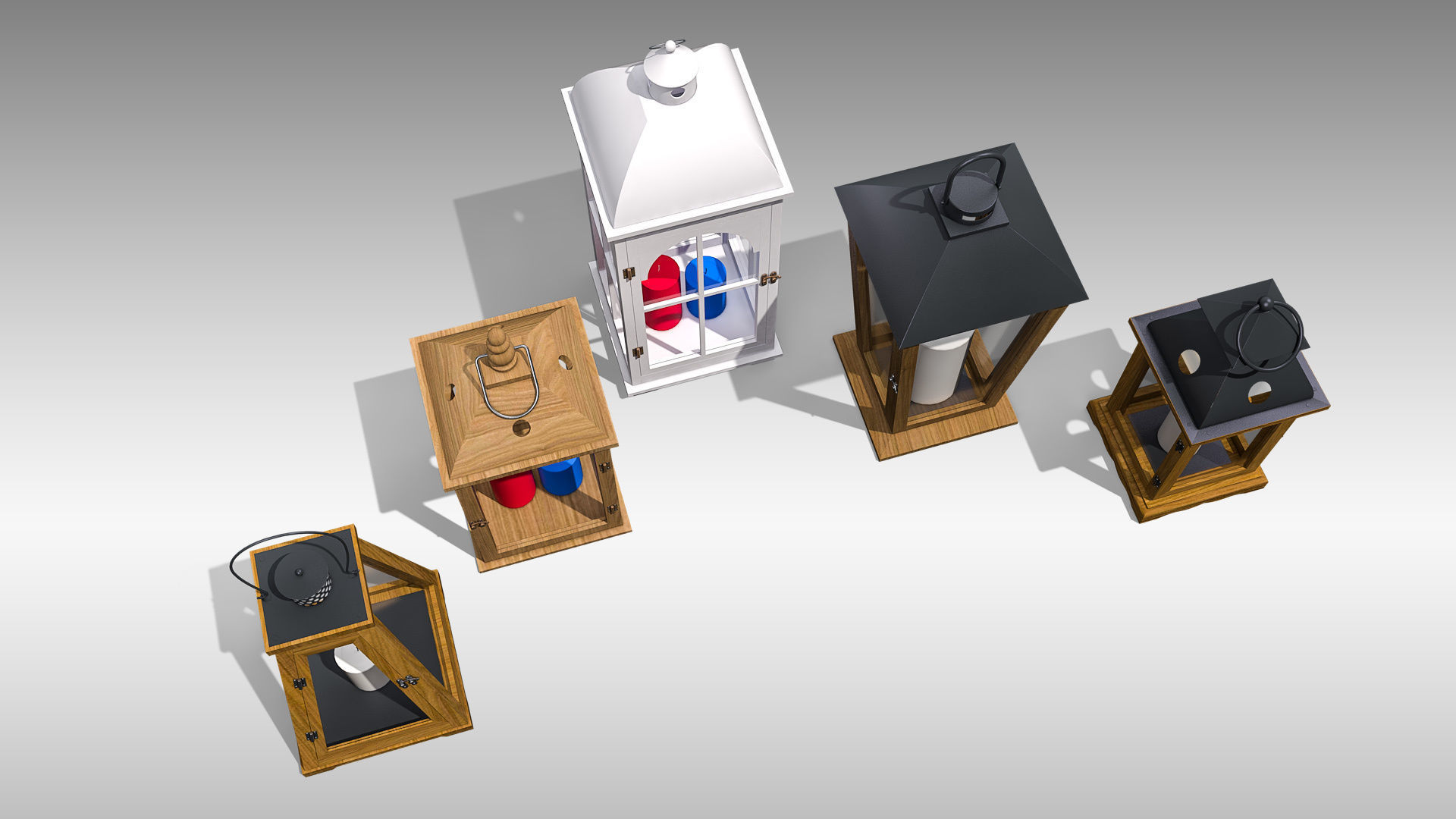 Wood Lanterns 3D Model Collection_3