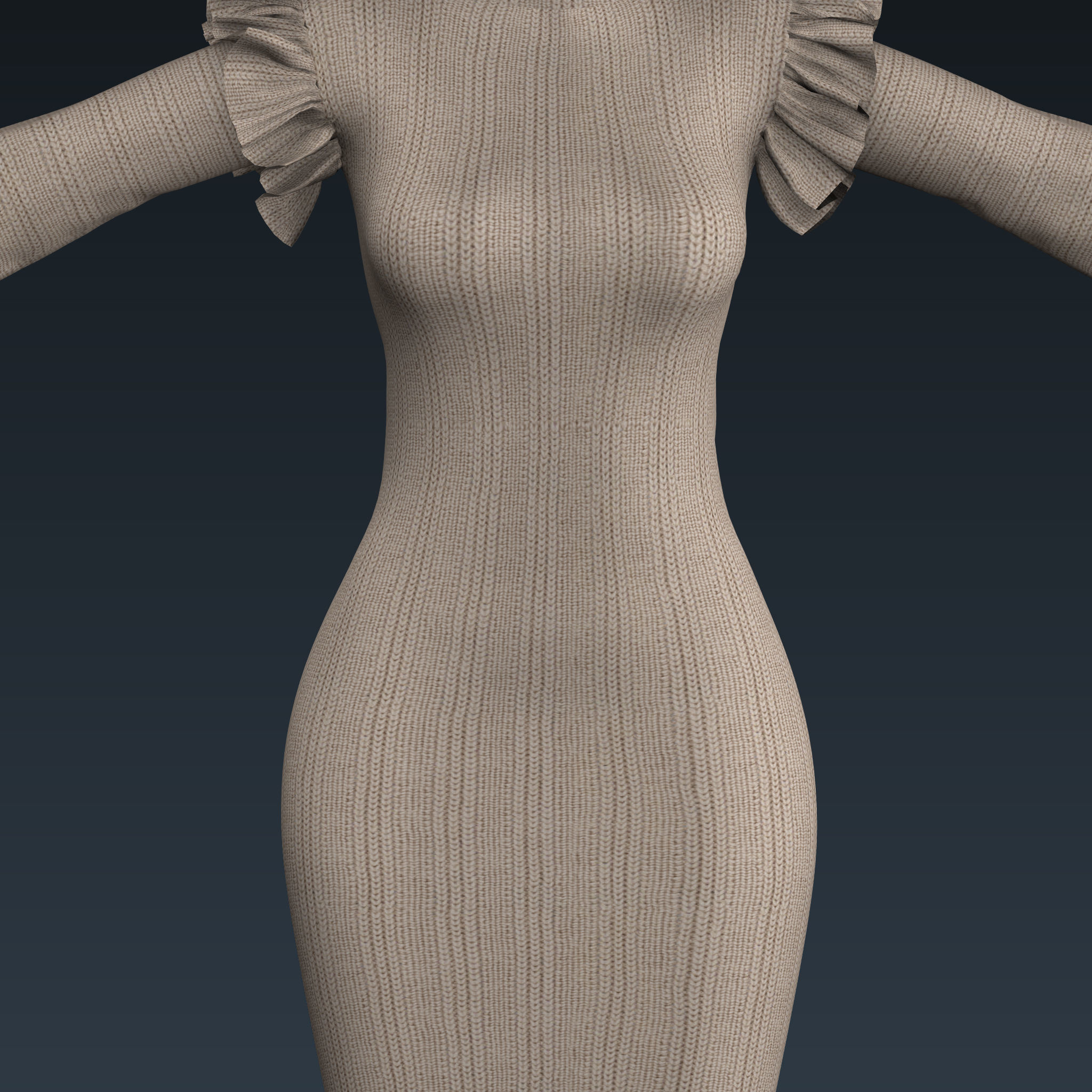 Dress 3D model with ruffled sleeves Free low-poly 3D model_2
