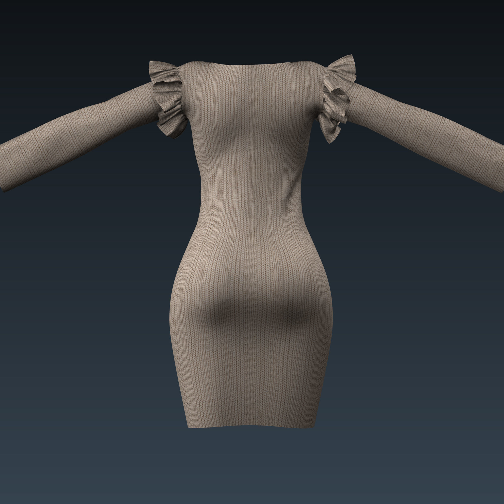Dress 3D model with ruffled sleeves Free low-poly 3D model_4