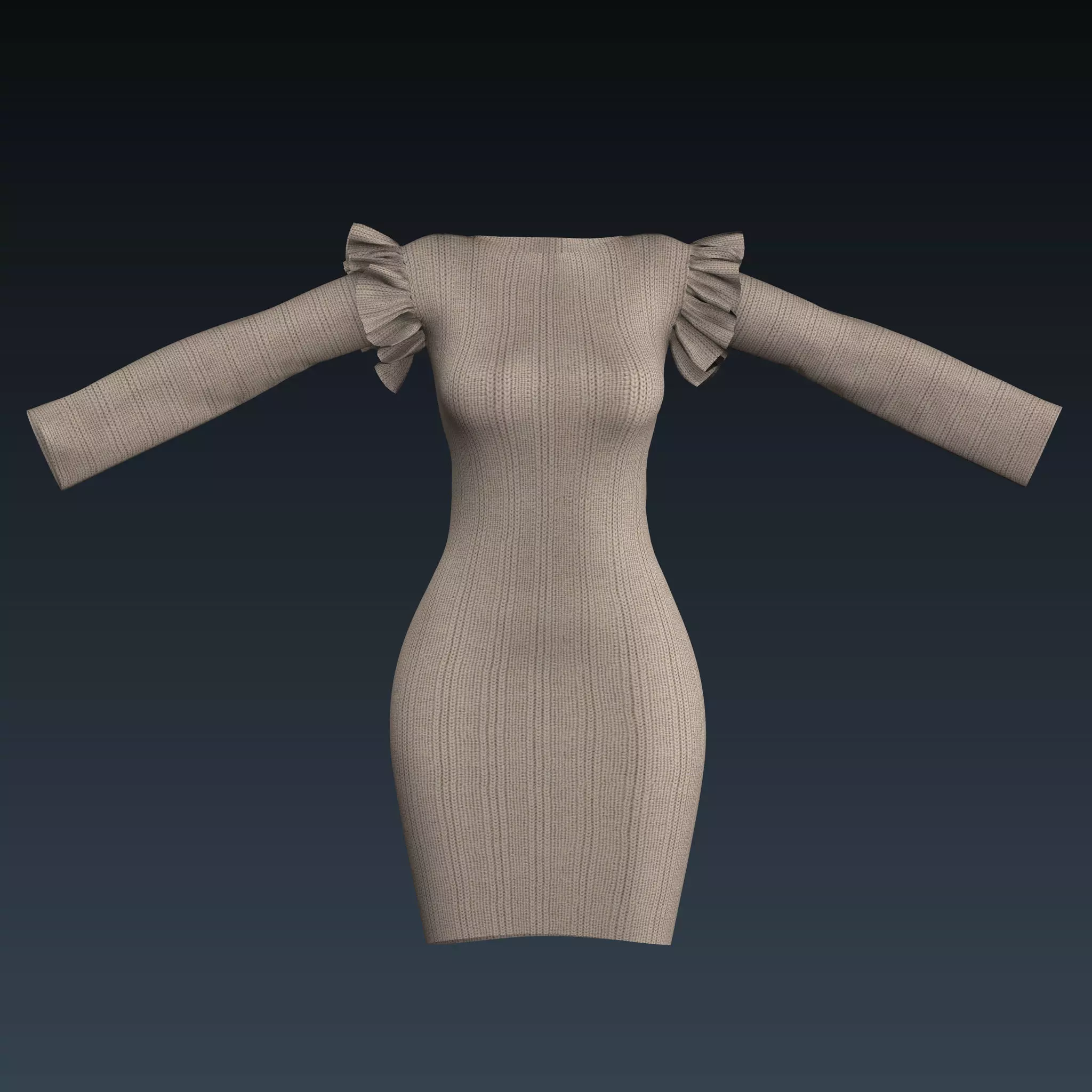 Dress 3D model with ruffled sleeves Free low-poly 3D model_0