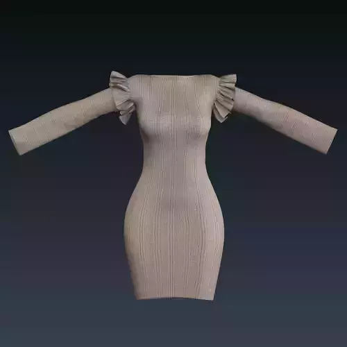 Dress 3D model with ruffled sleeves Free low-poly 3D model