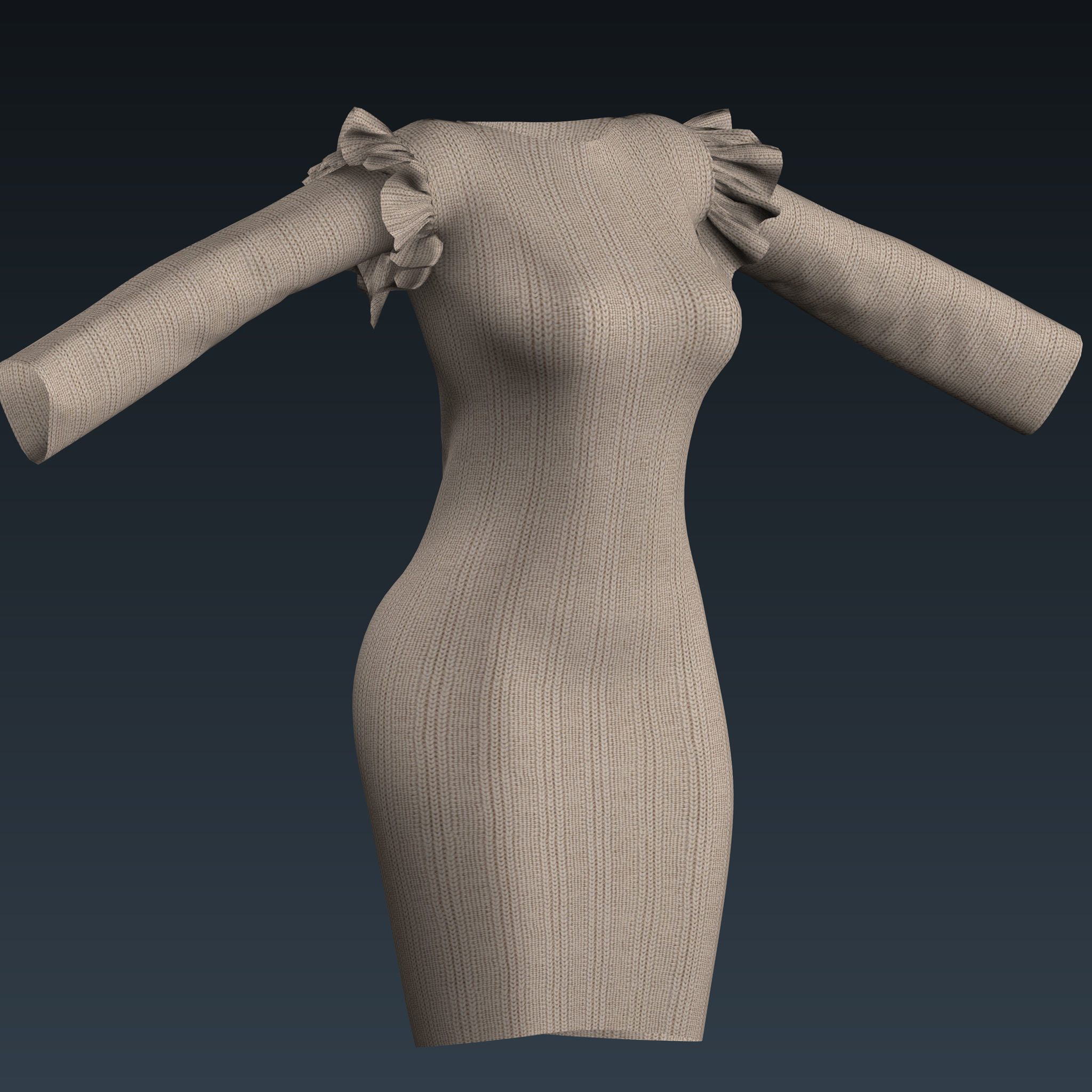 Dress 3D model with ruffled sleeves Free low-poly 3D model_3