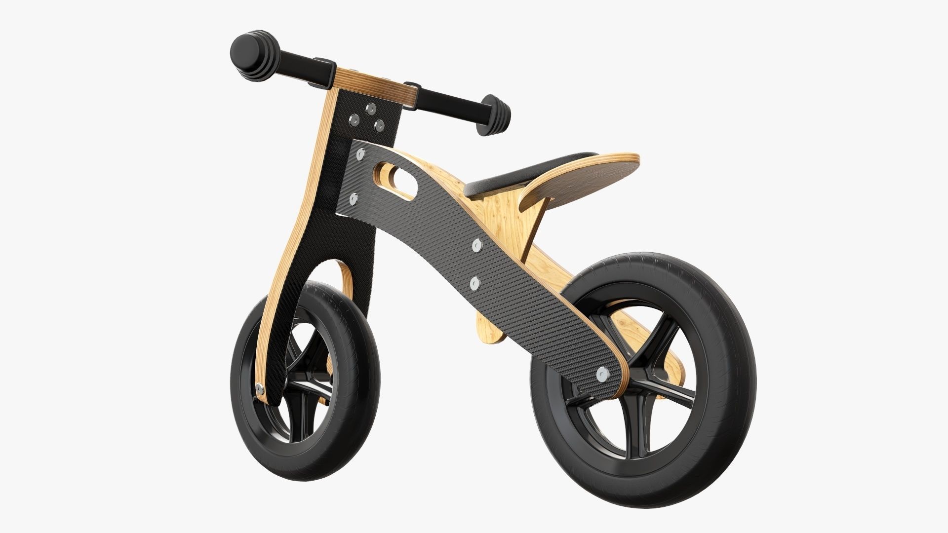 Balance bike for kids wooden  3D model_2