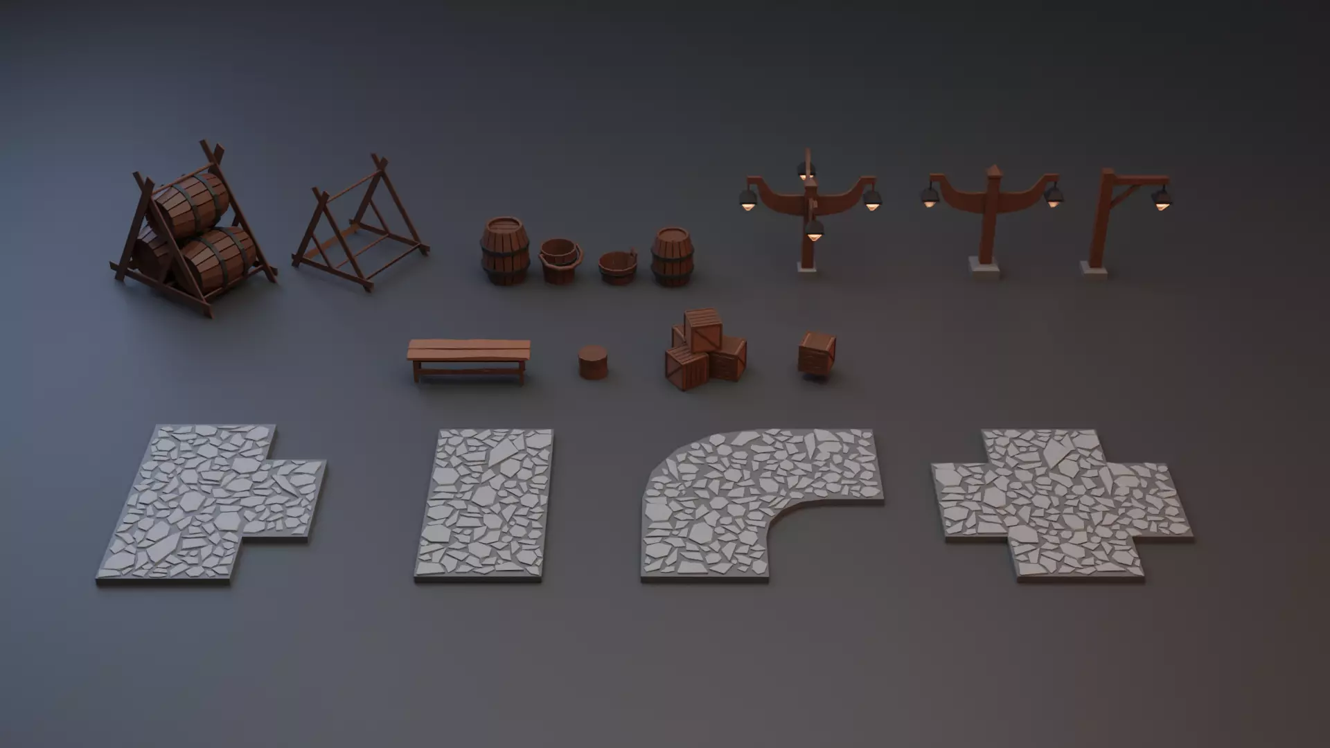Medieval asset pack Low-poly 3D model Free low-poly 3D model