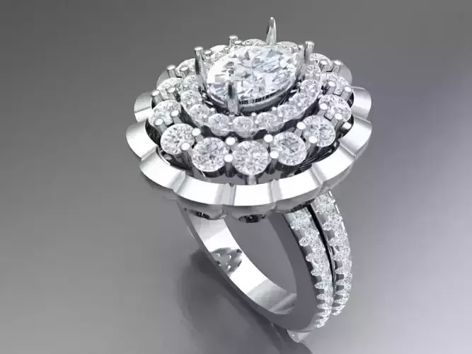 LUXURY DIAMOND RING WITH  OVAL CENTER STONE