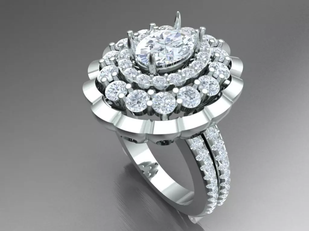 LUXURY DIAMOND RING WITH OVAL CENTER STONE 3D print model