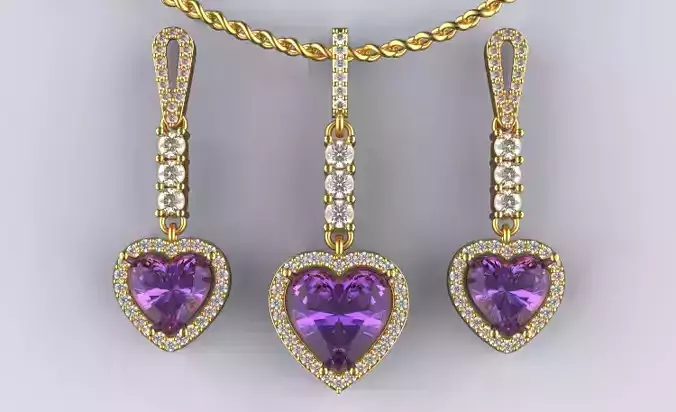 Heart pendant earrings Silver Gold  Print