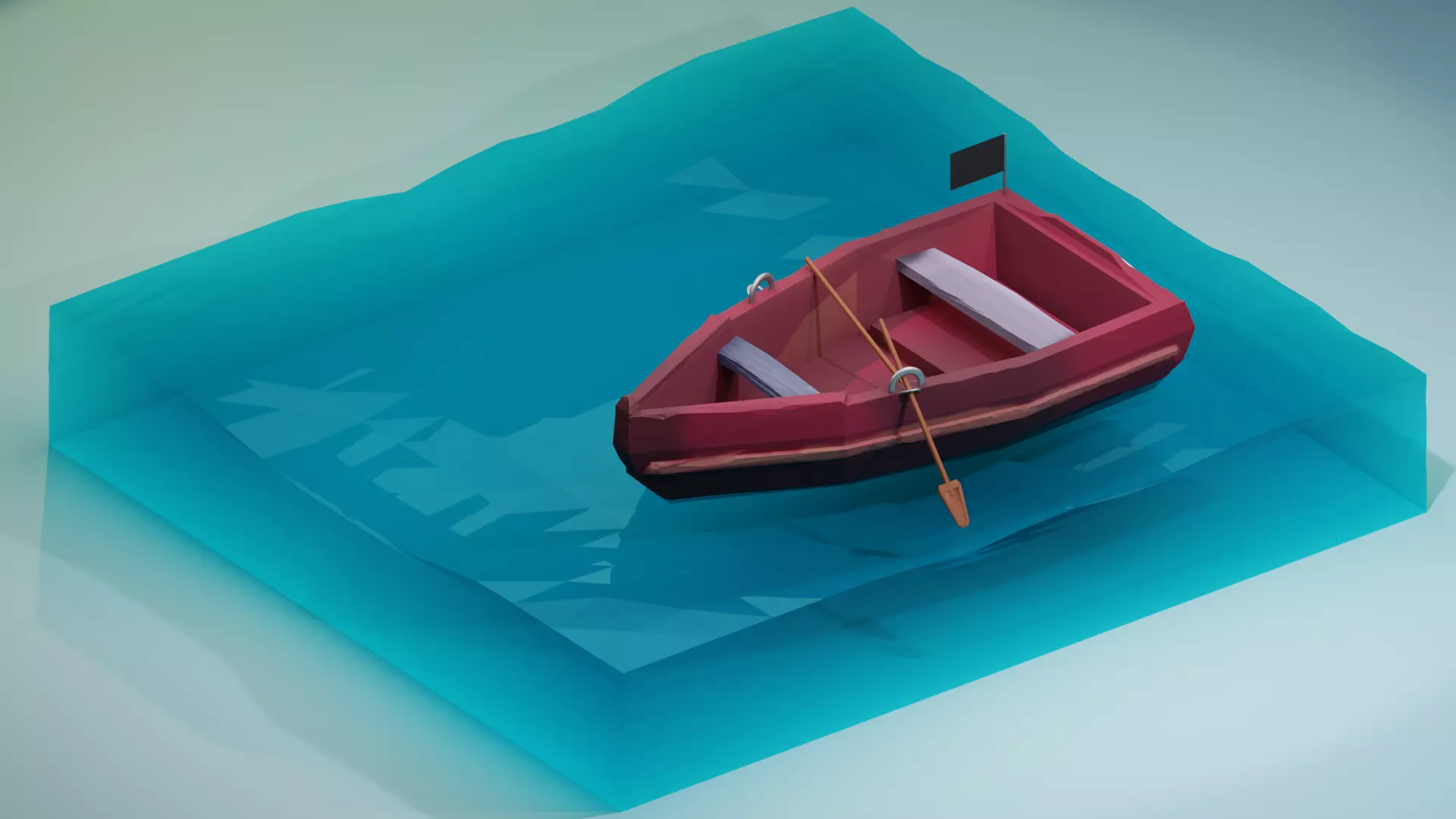 Stylized Low Poly Red Boat Low-poly 3D model_0
