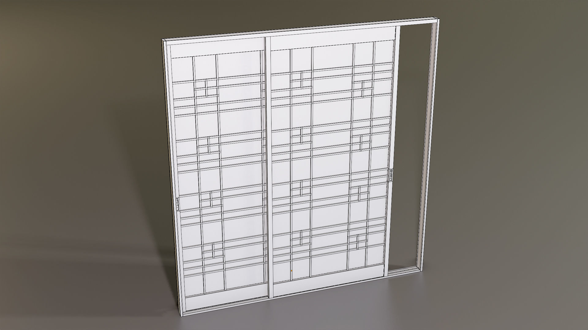 Japanese Shoji with designed lattice Low-poly 3D model_13