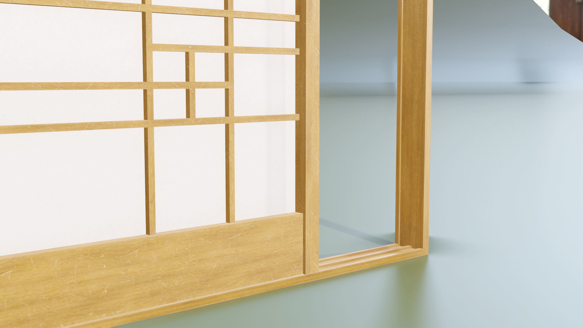 Japanese Shoji with designed lattice Low-poly 3D model_7