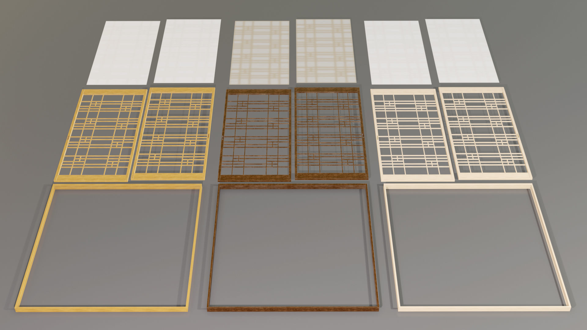 Japanese Shoji with designed lattice Low-poly 3D model_9
