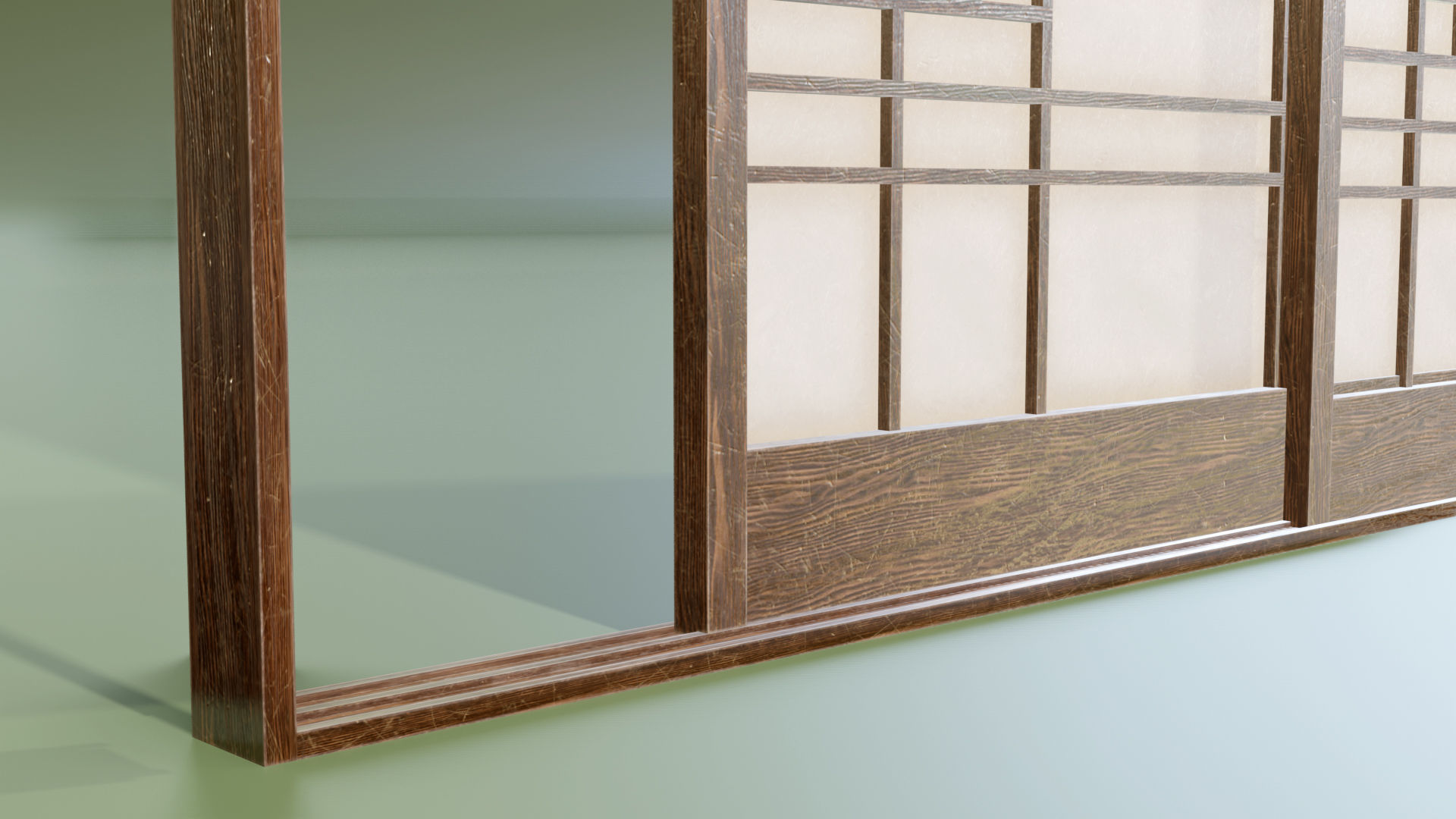 Japanese Shoji with designed lattice Low-poly 3D model_3