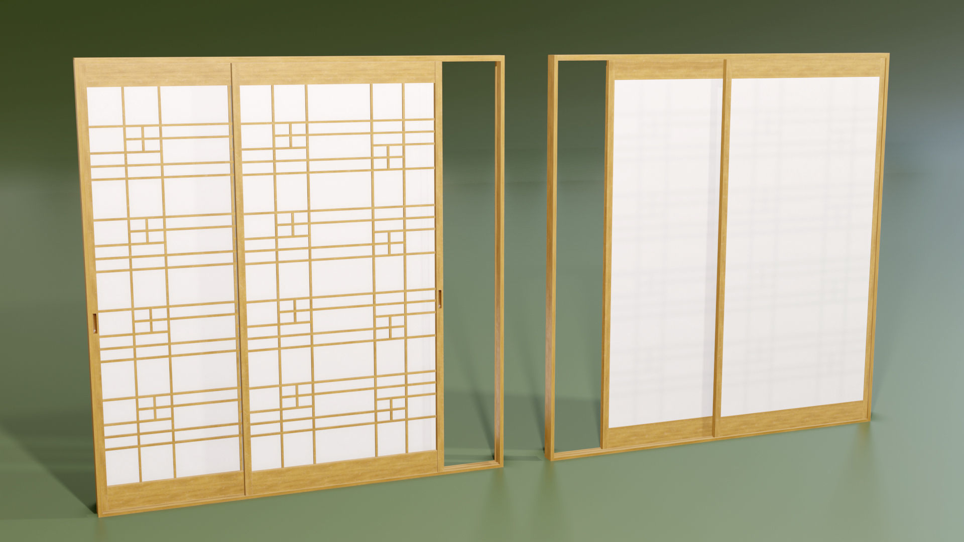 Japanese Shoji with designed lattice Low-poly 3D model_6