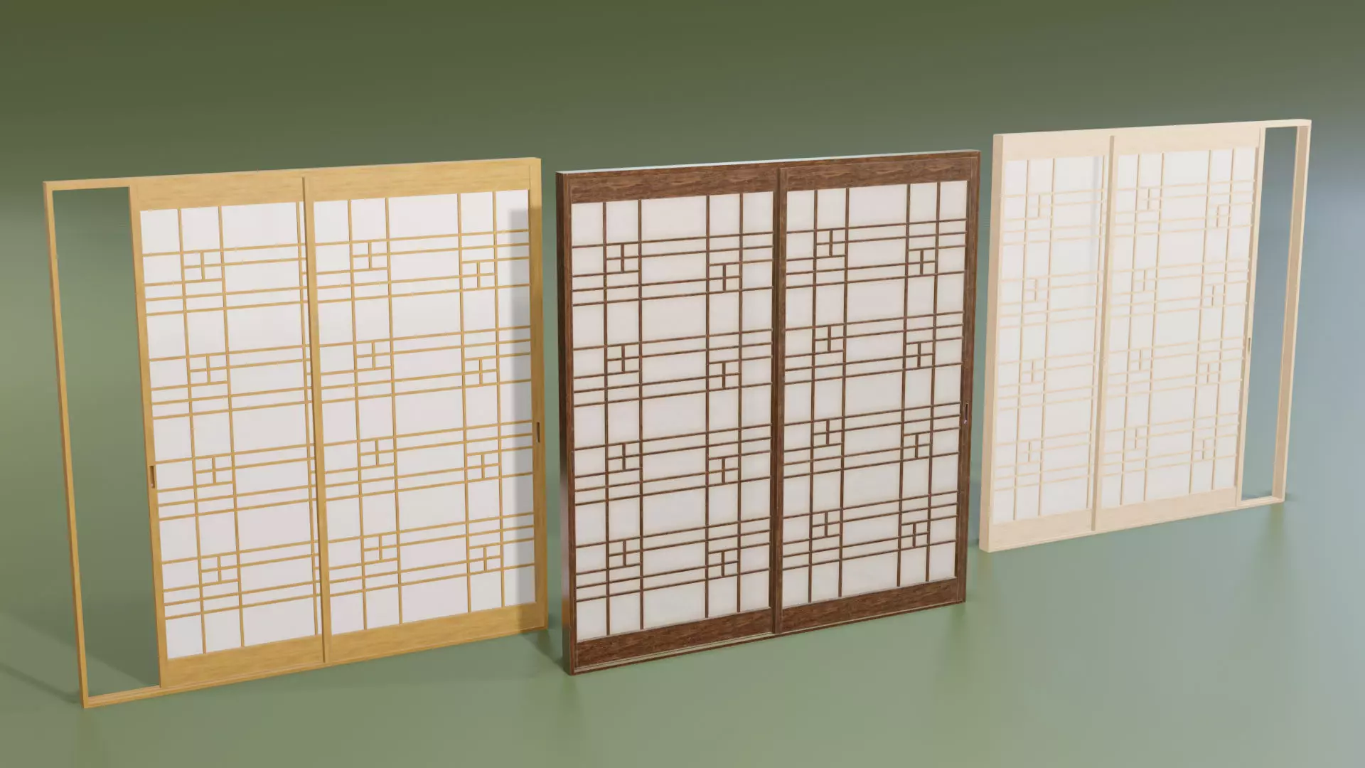 Japanese Shoji with designed lattice Low-poly 3D model_0