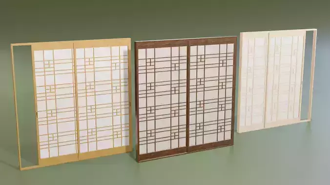 Japanese Shoji with designed lattice Low-poly 3D model
