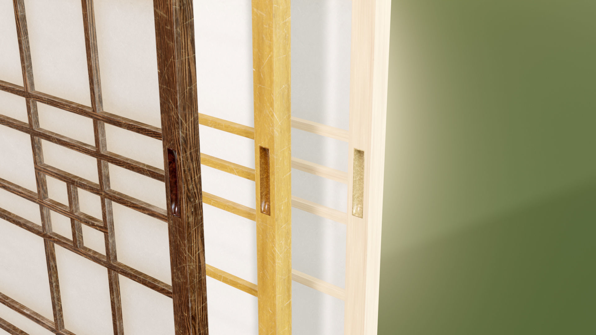 Japanese Shoji with designed lattice Low-poly 3D model_10