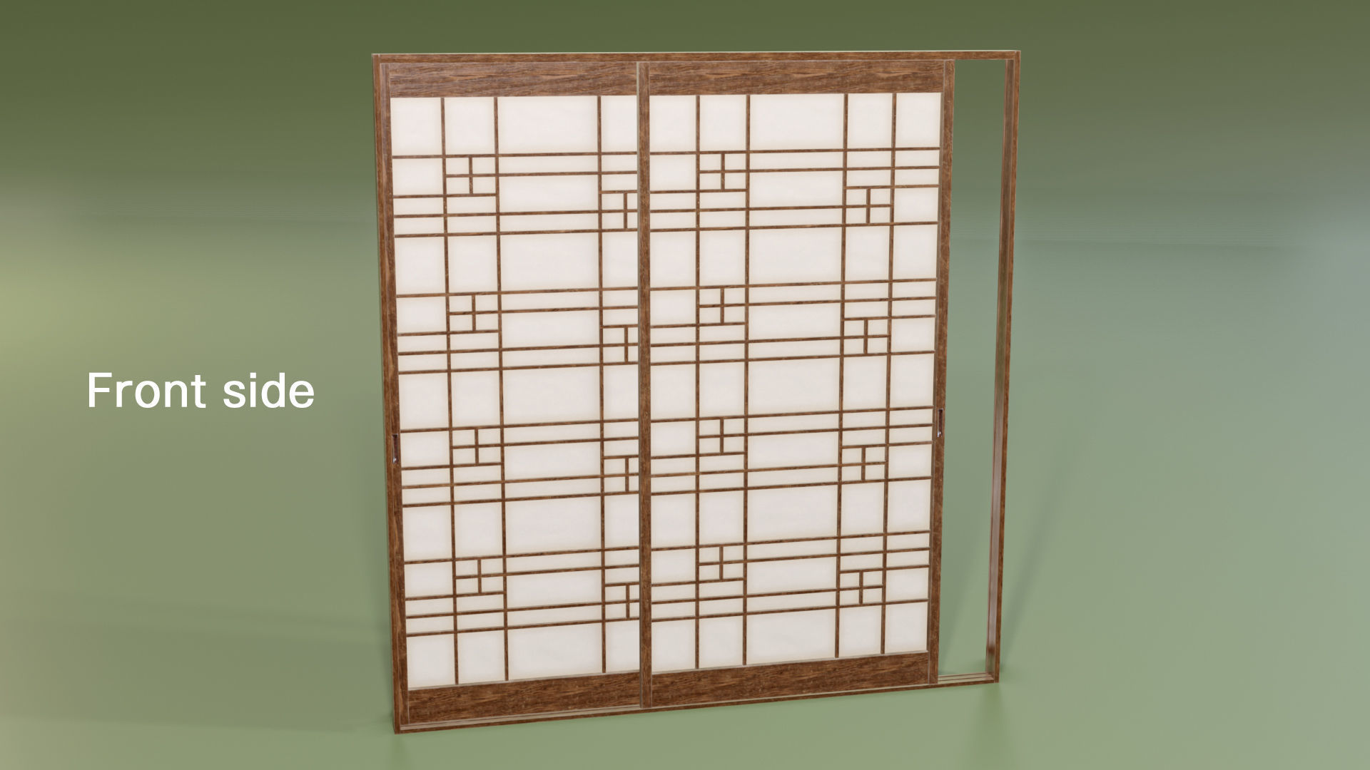 Japanese Shoji with designed lattice Low-poly 3D model_1