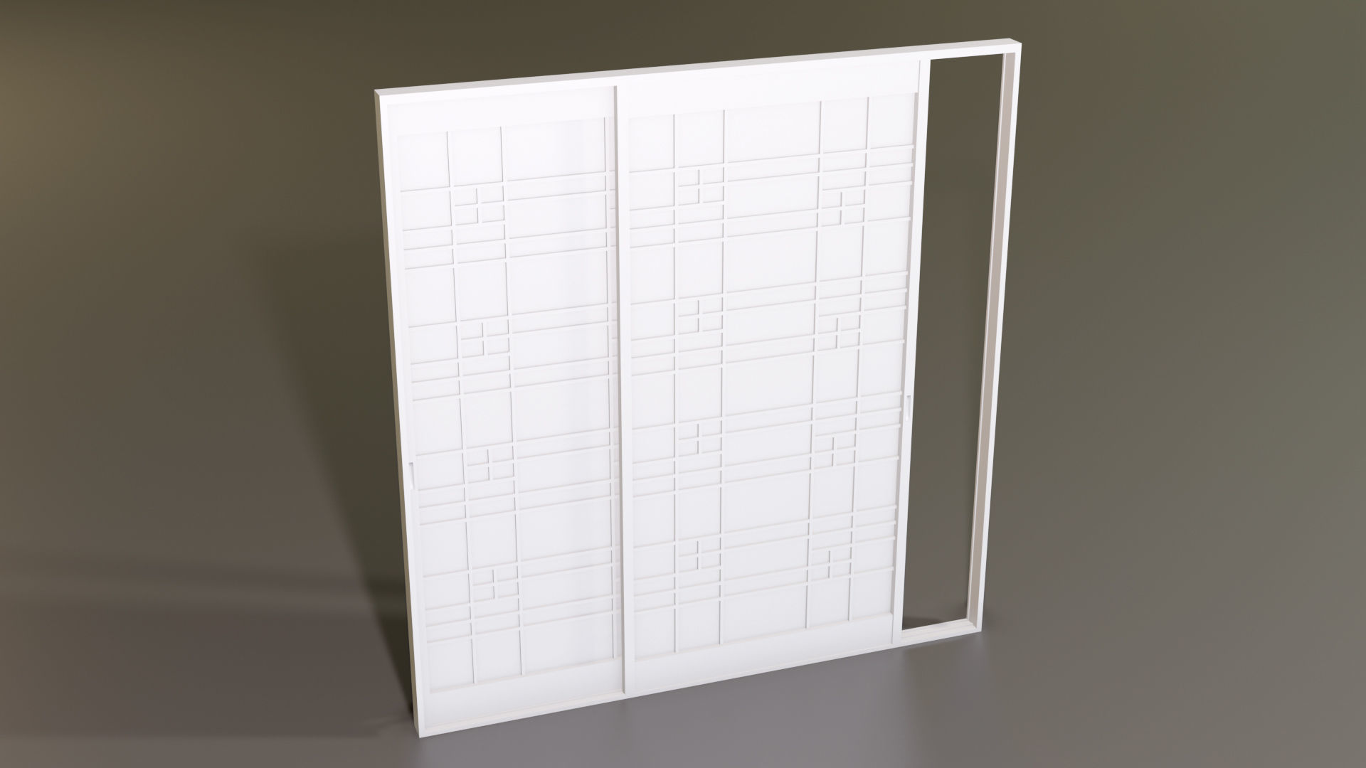Japanese Shoji with designed lattice Low-poly 3D model_12