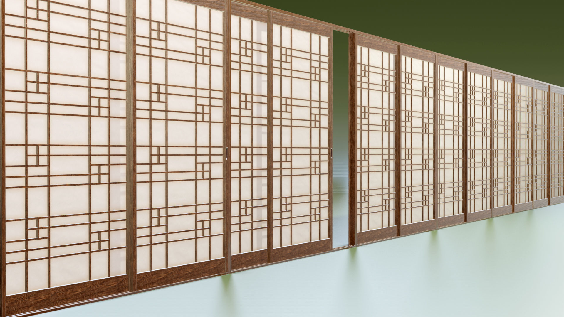 Japanese Shoji with designed lattice Low-poly 3D model_11
