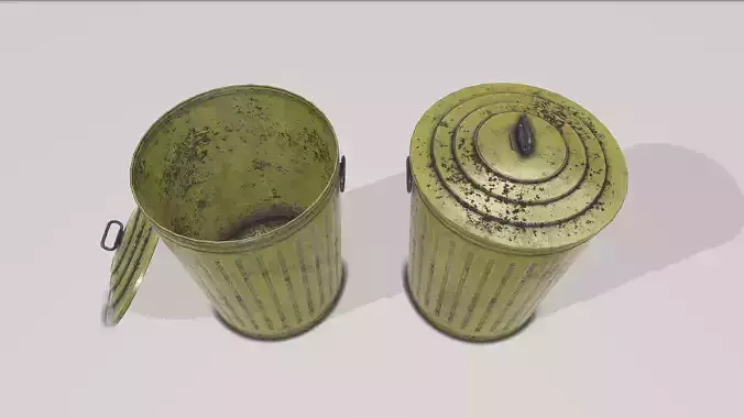 Old Yellow Trashcan Low-poly 3D model