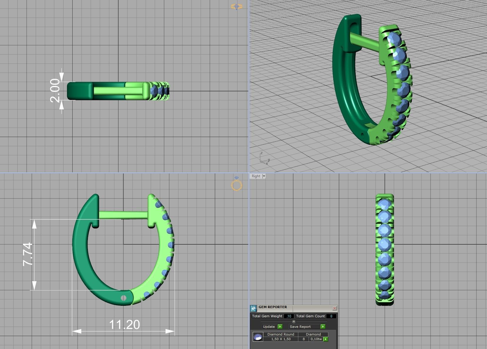 Small Hoop Earrings 11mm Oval Shape French Pave Setting 3D print model_9