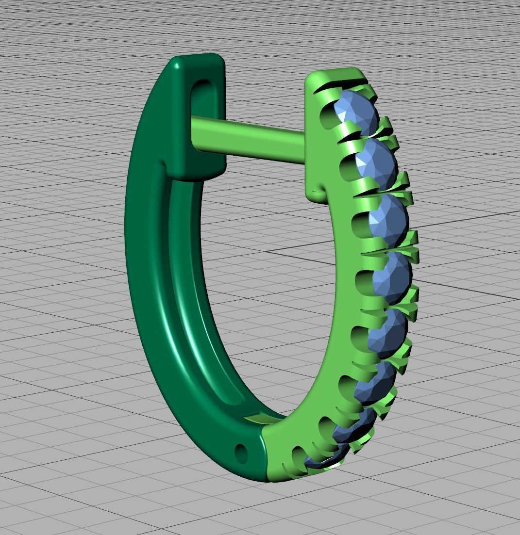 Small Hoop Earrings 11mm Oval Shape French Pave Setting 3D print model_11