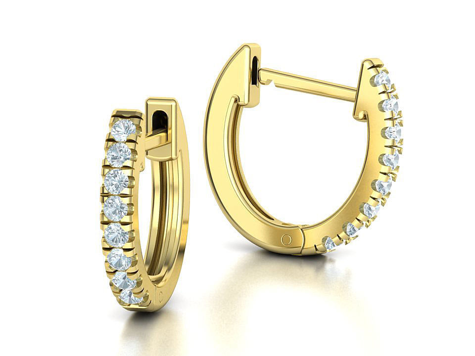 Small Hoop Earrings 11mm Oval Shape French Pave Setting 3D print model_3
