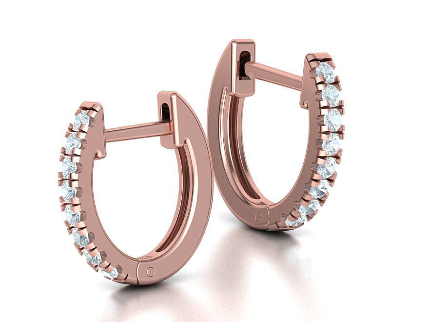 Small Hoop Earrings 11mm Oval Shape French Pave Setting 3D print model_8
