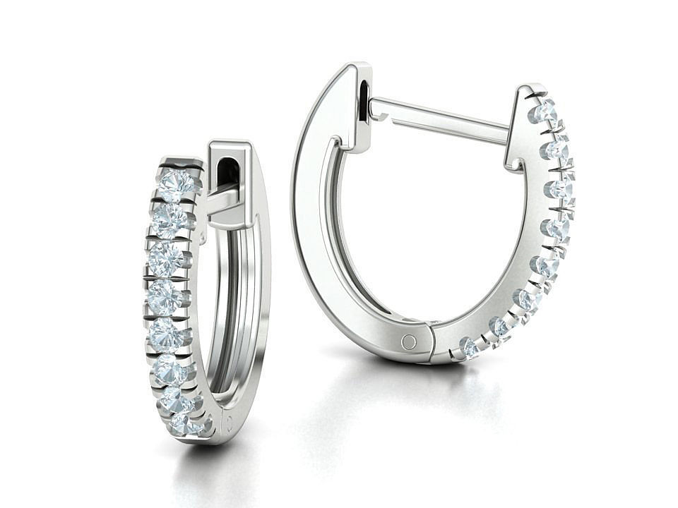 Small Hoop Earrings 11mm Oval Shape French Pave Setting 3D print model_2